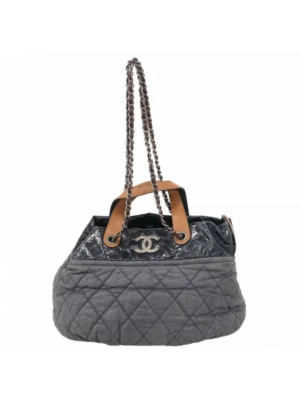 Chanel Tote Quilted in the Mix Leather Gray Silver 2-Way